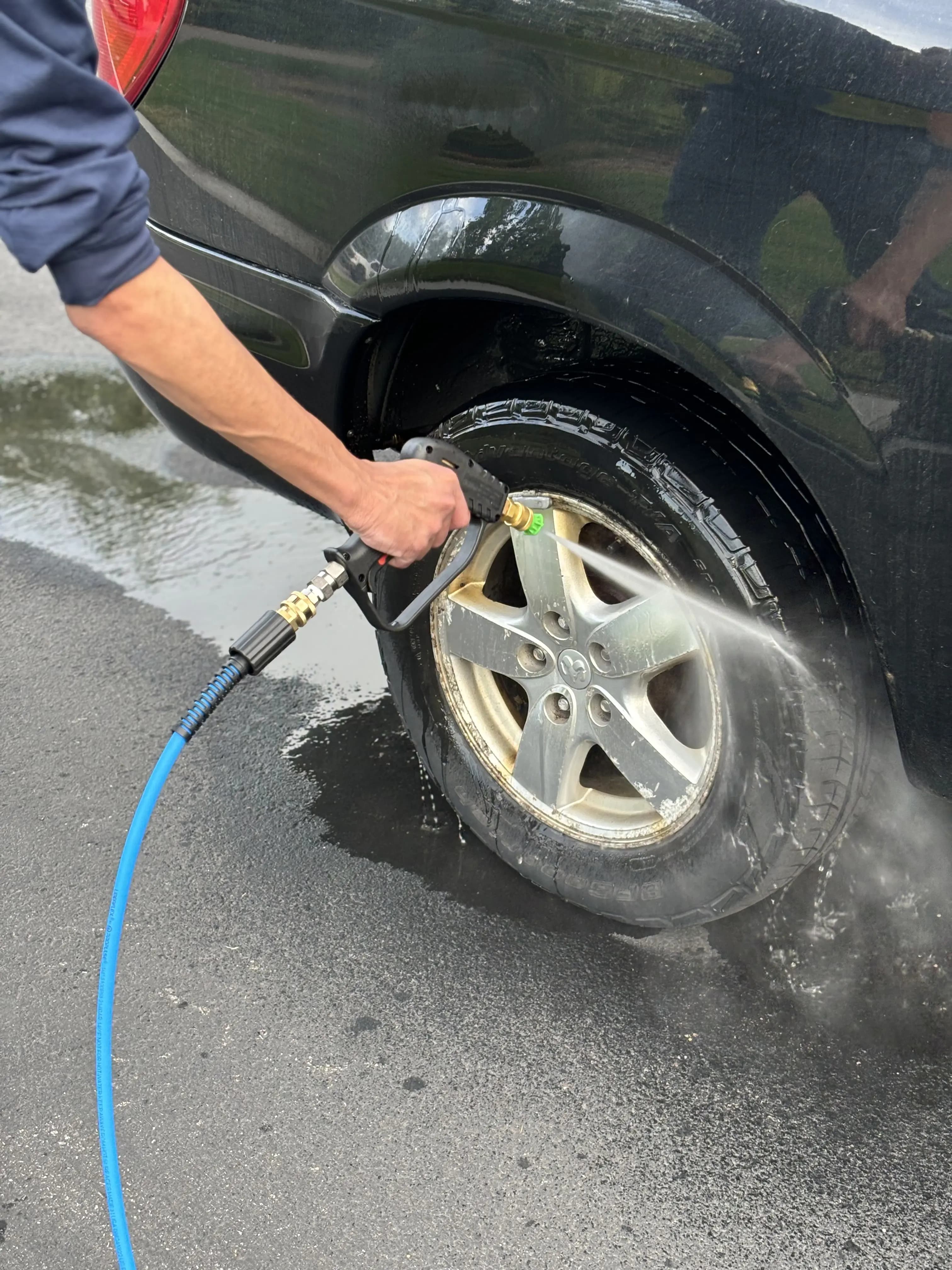 Spraying a wheel clean